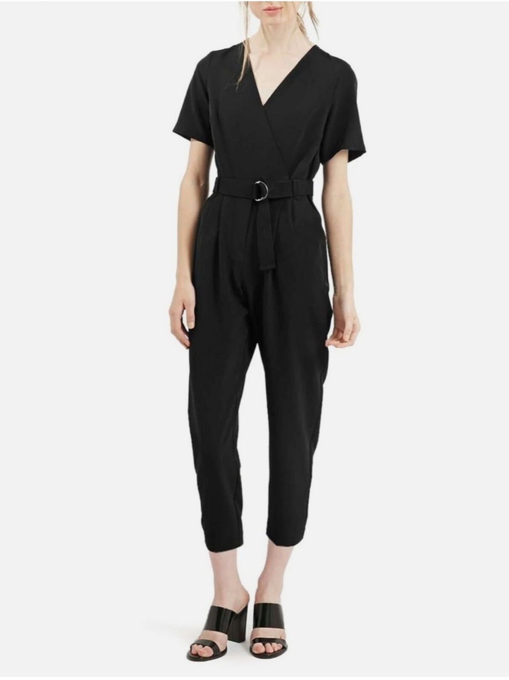 NWT ASOS Judo Belted Surplice Cropped Jumpsuit Women’s US SZ 10 in Black